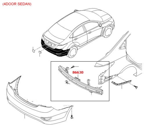 Усилитель бампера 86630-4L000   Hyundai Accent, Hyundai Solaris