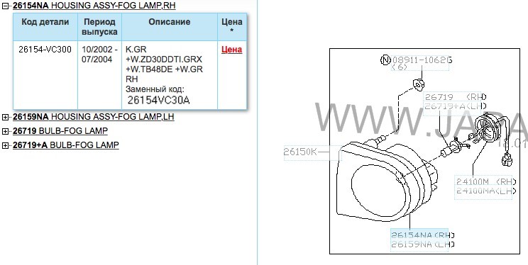 Протитуманна фара 26154-VC300   Nissan Patrol
