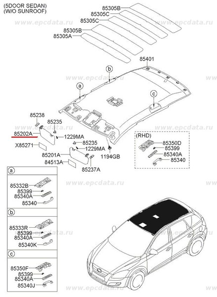 Солнцезащитный козырек правый 85202А   Hyundai Accent, Kia Cee`d