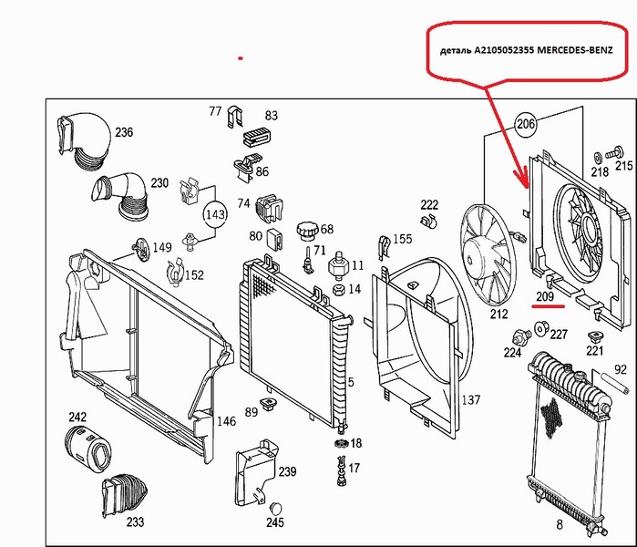 Кожух вентилятора A2105052355   Mercedes E-Class