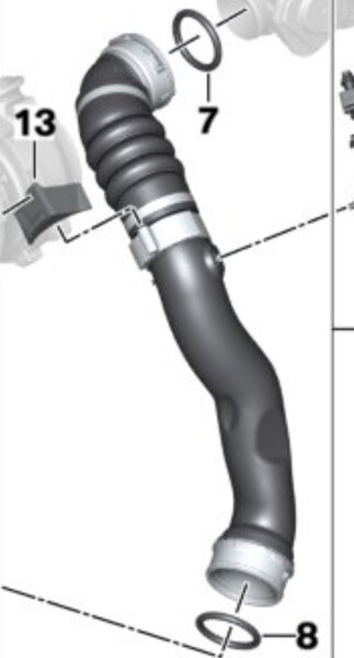 Патрубок интеркулера, нижний левый пластиковый BMW X5 E70  2007 3.0 Дизель 