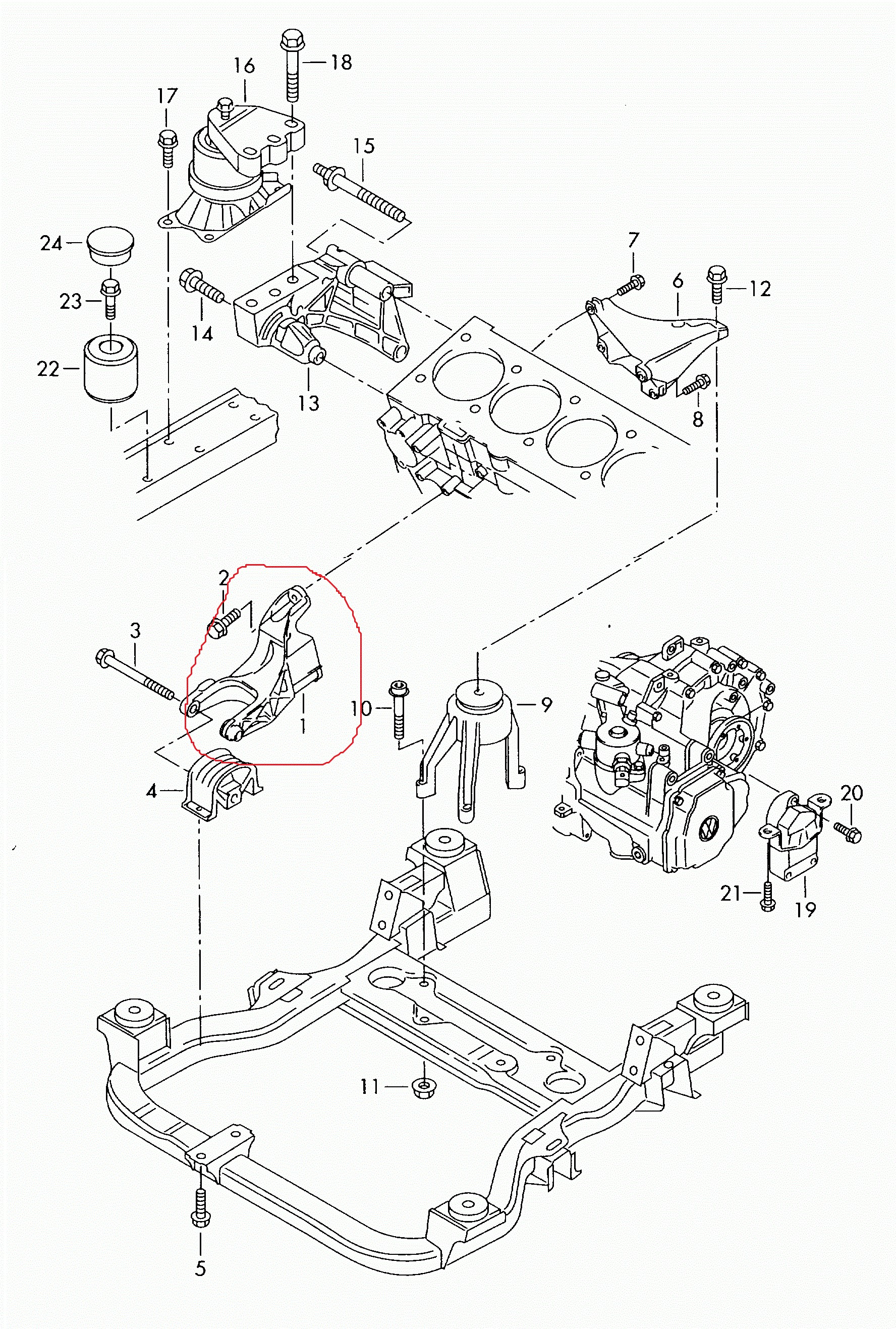Опора двигателя 7H0199343   Volkswagen T5 (Transporter)