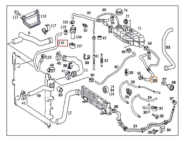 Патрубок радиатора Mercedes-Benz M-Class W163  2003 универсал 3.5 Бензин 