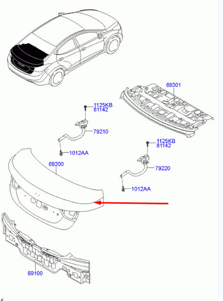 Крышка багажника голая 692003X050   Hyundai Elantra, Lexus RX