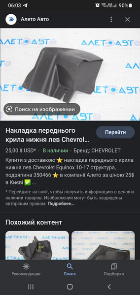 Нижн права накладка крила, пластик Chevrolet Equinox  2015 Одесса