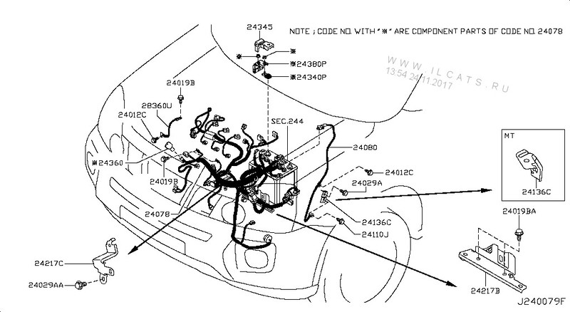 Проводка моторного отсека 24011JG03A   Nissan X-Trail