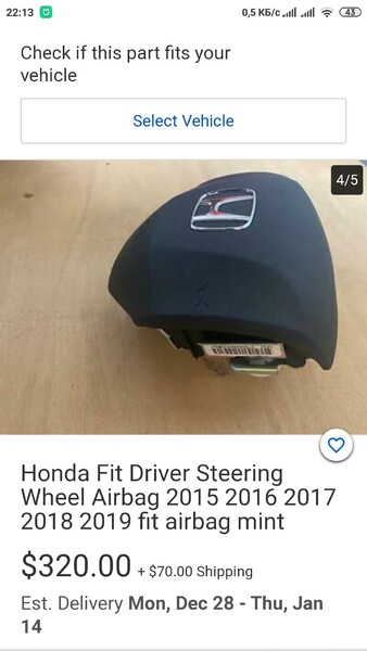 Подушка безпеки в кермо Honda FIT  2016 хетчбек 1.5 Бензин 