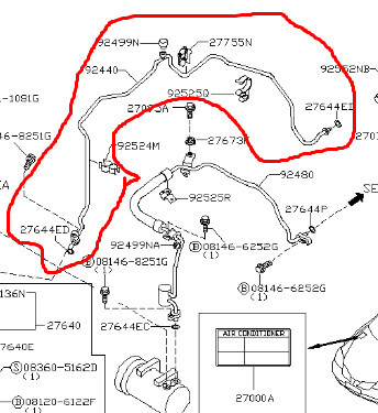Трубка радиатора кондеционера Nissan Primera P12  2003 