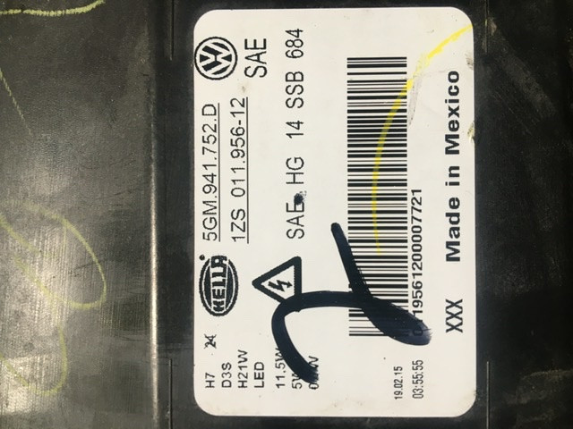 Основна фара у зборі 5GM941752D   Volkswagen Golf