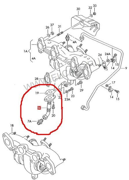 Трубка обратки турбіни 038145736C   Skoda Octavia, Volkswagen Caddy, Volkswagen Jetta, Volkswagen T5 (Transporter)