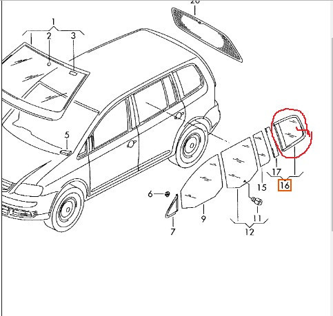 Форточка левая 1T0845041CHNVB   Volkswagen Touran