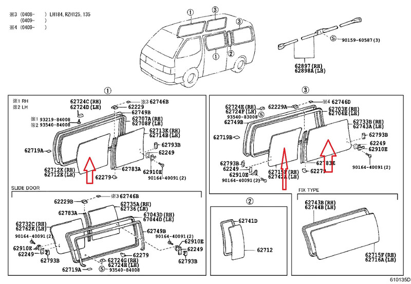 Ліві бокові стекла як на схемі Toyota Hiace  1996 2.4 Дизель Одесса