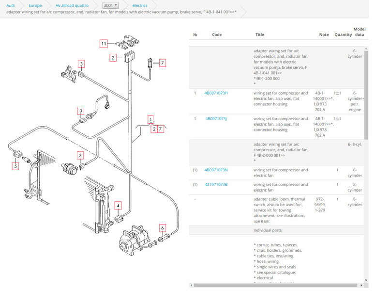 Жгут проводов компрессора и вентилятора Audi A6 allroad quattro  2001 універсал 2.7 Бензин 