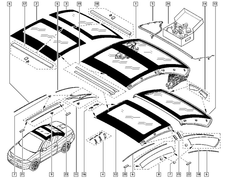 Заднее стекло 7701057244   Renault Megane