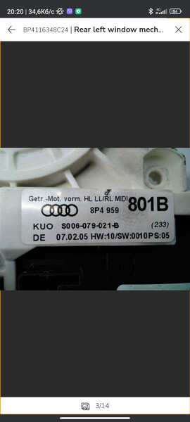 Моторчик стекла левый задний Audi A3  2009 хэтчбек 1.4 Бензин 