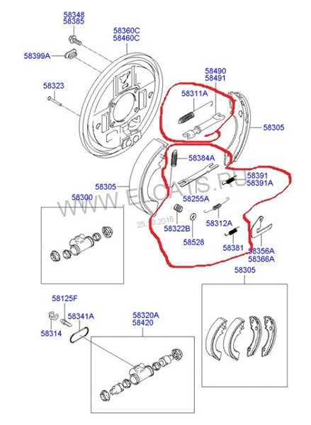 Распорные планки и пружинки задних барабанов Hyundai H1 2,5CRDI 2005 2.5 Дизель Киев