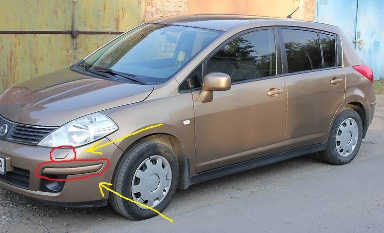 Ресничка на бампер левая,, крышка омывателя левая Nissan Tiida C11  2008 хетчбек 1.6 Бензин 