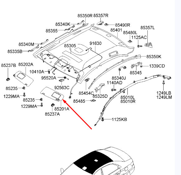 Солнцезащитный козырек левый 852013K440QS   Hyundai Sonata