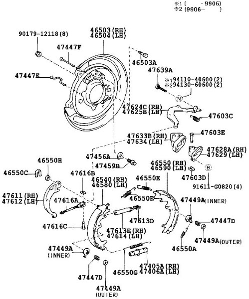 Тормозной механизм задний правый с колодками Toyota Land Cruiser 80  1996 3.0 Дизель Днепр
