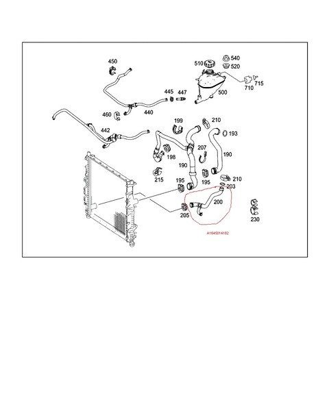 Патрубок системи охолодження A1645014182   Mercedes M-Class