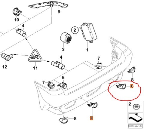 Кронштейн датчика парктроника, задний центральный 51128268367   BMW M3, BMW X5
