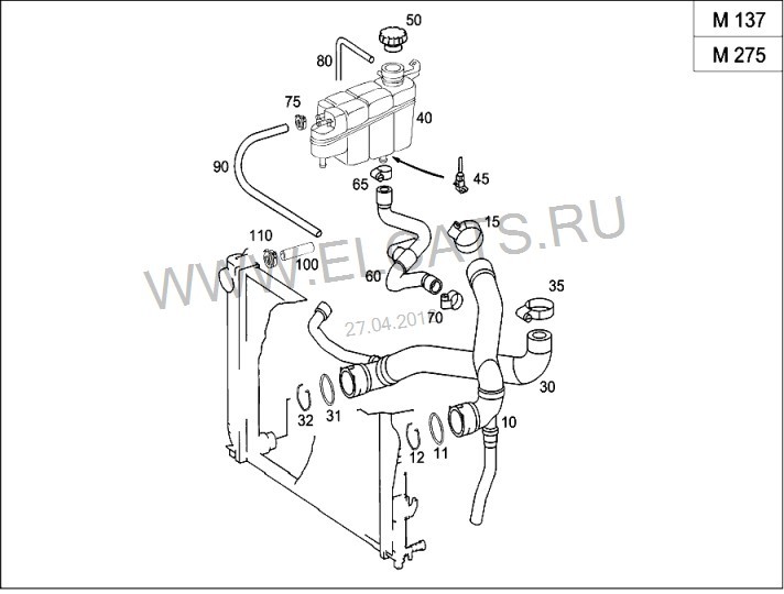 Патрубок системы охлаждения А 220 501 3982   Mercedes S-Class