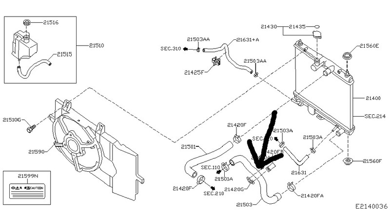 Нижній патрубок радіатора 21503-BC01A   Nissan Micra