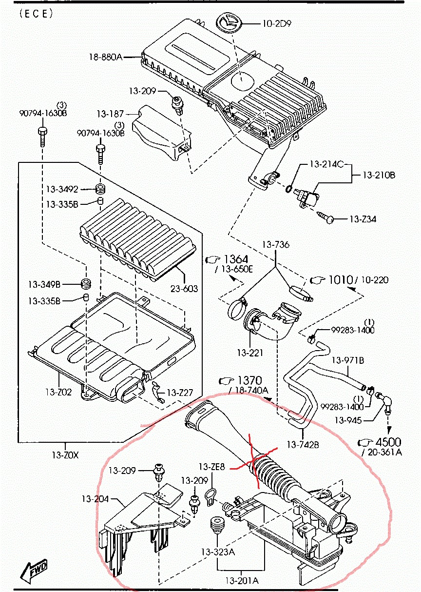 Корпус повітряного фільтра Z60113200A   Mazda 3
