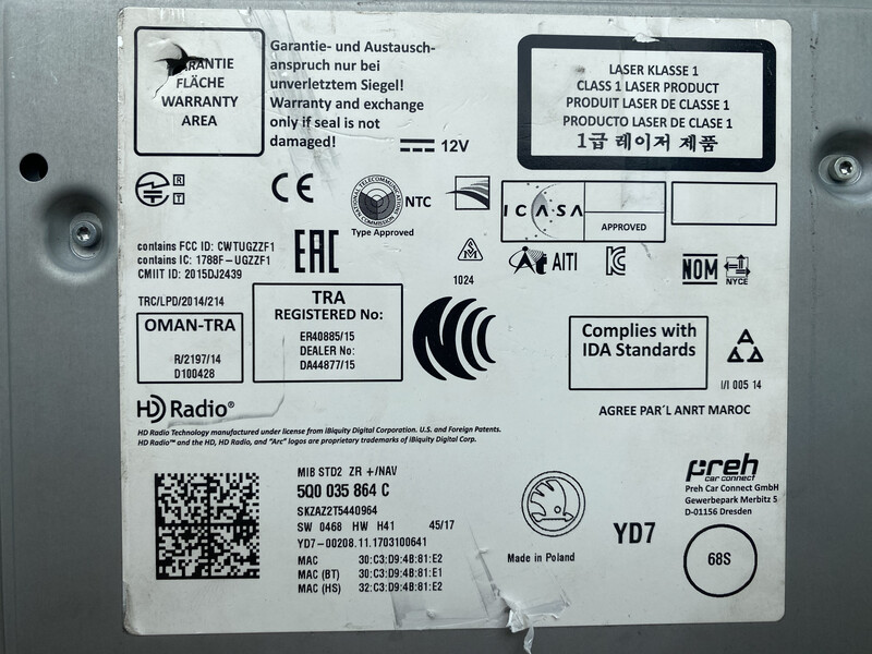 Мультимедія Skoda Superb 3 2017 г.