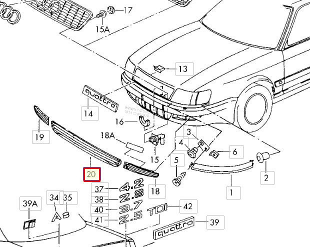 Нижняя центральная решетка с хромом Audi A8 QUATTRO 1999 4.2 Бензин Полтава