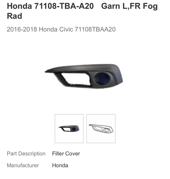 Рамка противотуманной фары под радар Honda Civic USA  2018 1.5 Бензин Полтава