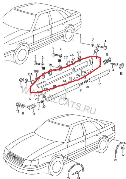 Комплект молдингов (двери крылья) Audi 100 C4  1992 2.8 Бензин Чаплинка