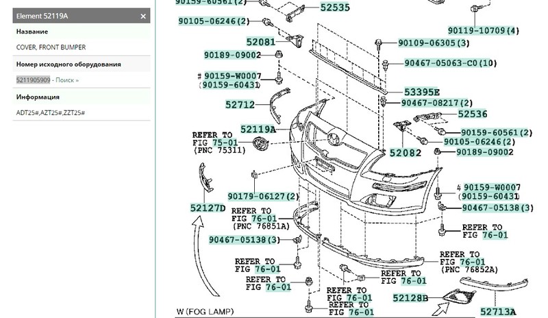 Бампер передній 52119-05909   Kia Ceed, Toyota Avensis