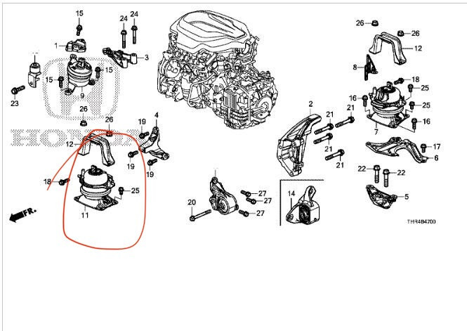 Подушка двигуна 50830-THR-A02   Honda Odyssey