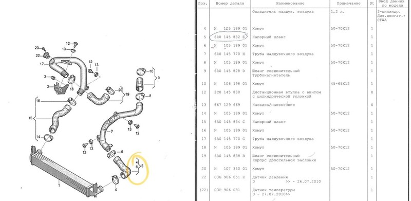 Патрубок турбины 6R0145832E   Skoda Rapid, Volkswagen Polo