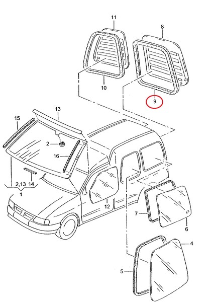 Уплотнитель стекла левой распашонки 6K9845521   Volkswagen Caddy