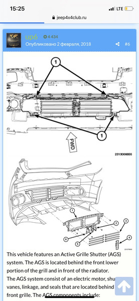 Жалюзи inner grille Jeep Cherokee  2016 2.4 Бензин 