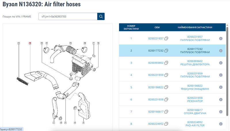 8200177232 патрубок подачі повітря сценік 2 1, 6 бенз Renault Scenic 2  2006 