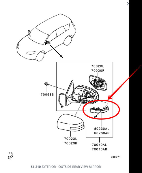 Повторитель поворота в зеркале правый Mitsubishi Outlander XL  2010 универсал 3.0 Бензин Херсон