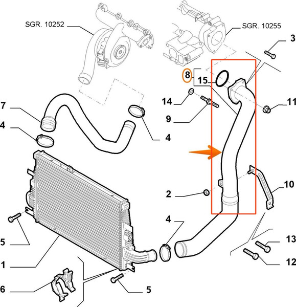 Патрубок интеркулера Alfa Romeo 159 2006 г.  1.9 л дизель Ковель