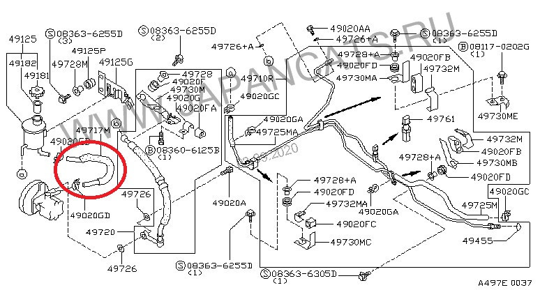 Патрубок гур Nissan Sunny  1993 хетчбек 1.6 Бензин 