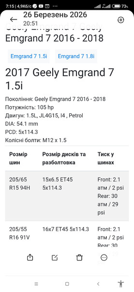 Диски колесные Geely Emgrand 7 (EC7)  2017 1.5 Бензин Полтава