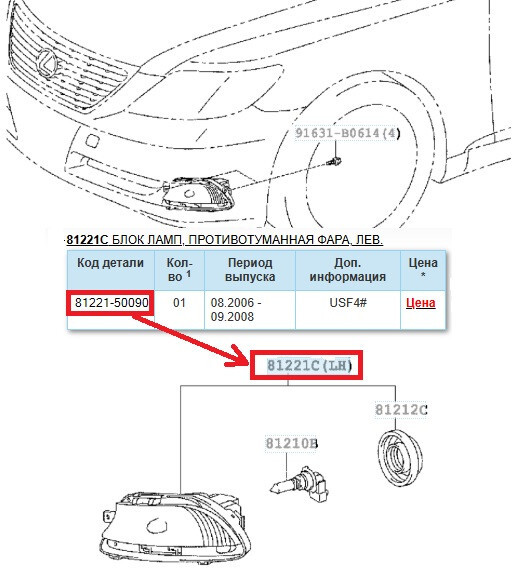 Протитуманна фара 81221-50090   Lexus LS