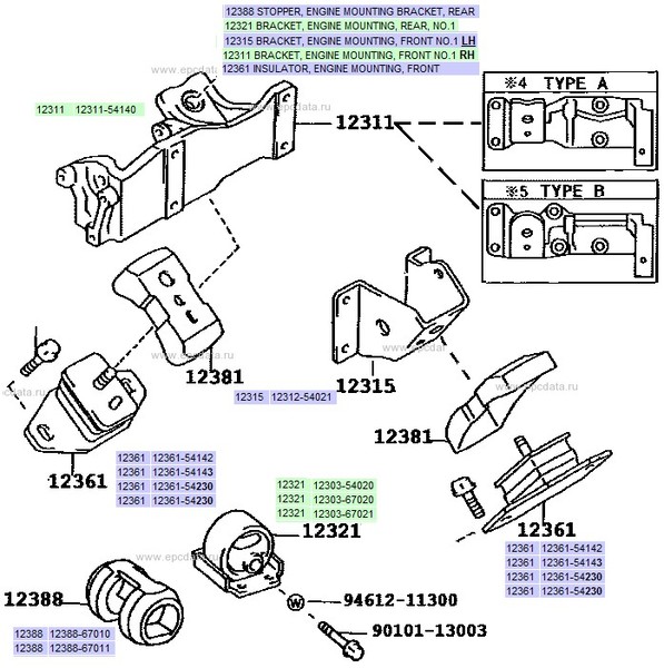 Кронштейн крепления передней подушки двигателя Toyota Hiace S.B.V 1997 2.4 Дизель 