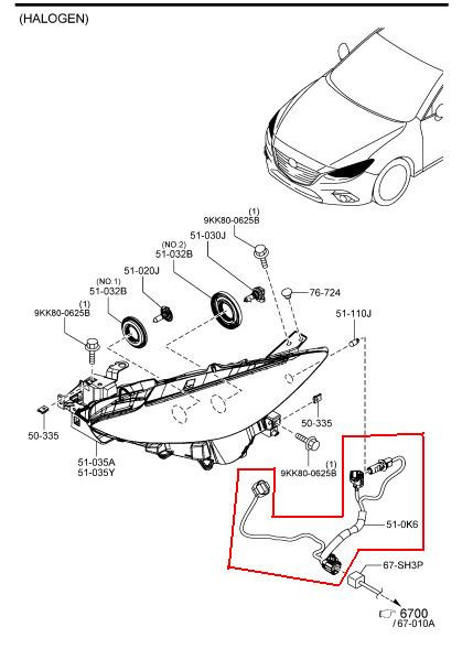 Проводка фары BHN1-51-0K6A   Mazda 3