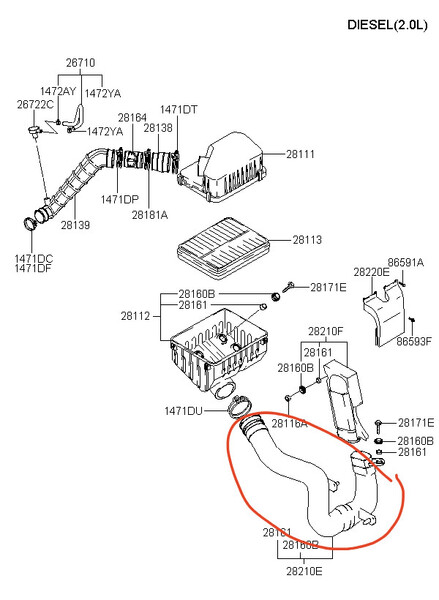 Патрубок з резонансної камери до повітряного фільтру Hyundai Santa FE 2001 р.  2.0 л дизель Київ