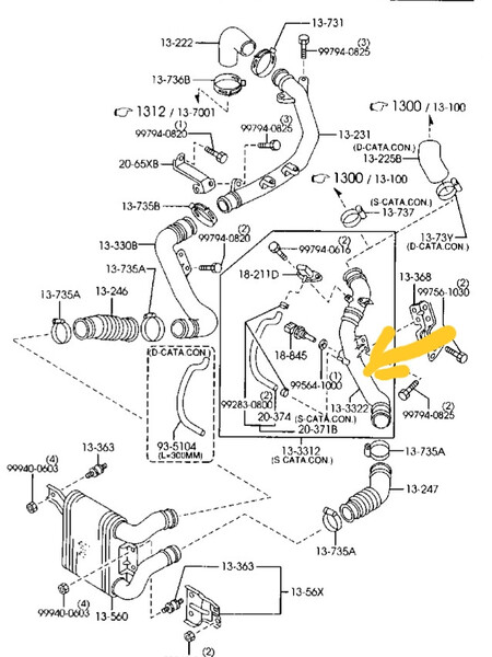 Патрубок інтеркулера Mazda 626  2000 2.0 Дизель 
