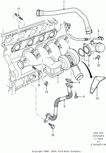 Трубка слива масла из турбины Ford Transit  2005 2.4 Дизель Николаев