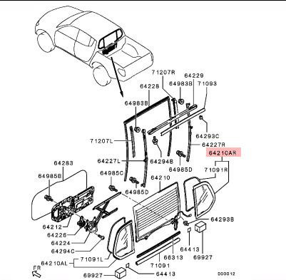 Стекло кабины заднее правое Mitsubishi L 200  2007 2.5 Дизель Днепр