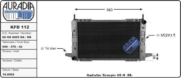Радиатор двигателя 2.0i, DOHC, МКПП Ford Scorpio GGE 1989 2.0 Бензин Киев